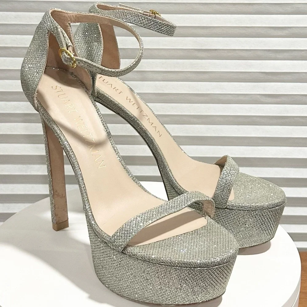 🌹STUART WEITZMAN 🌹 Nudistcurve Metallic Platform Sandals Size: 10